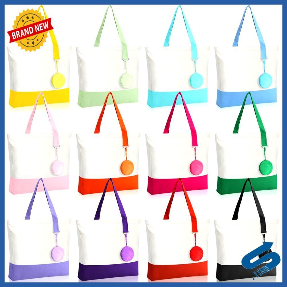 Canvas Tote Bags with Zipper and Coin Purses Reusable Shopping DIY Craft